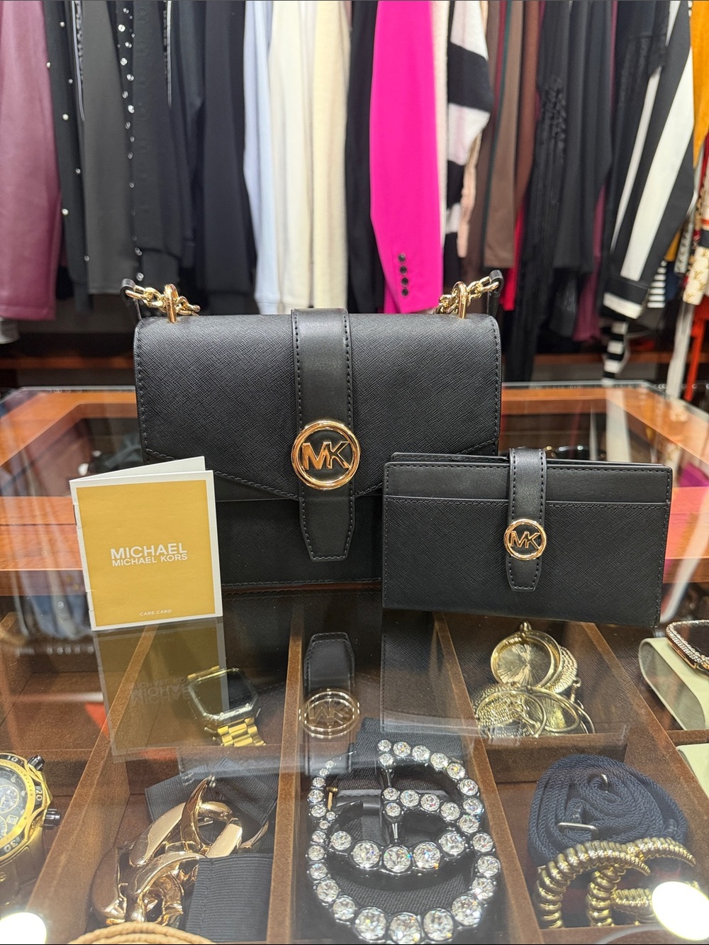 Michael Kors Black Saffiano Leather Crossbody Bag with Matching Wallet